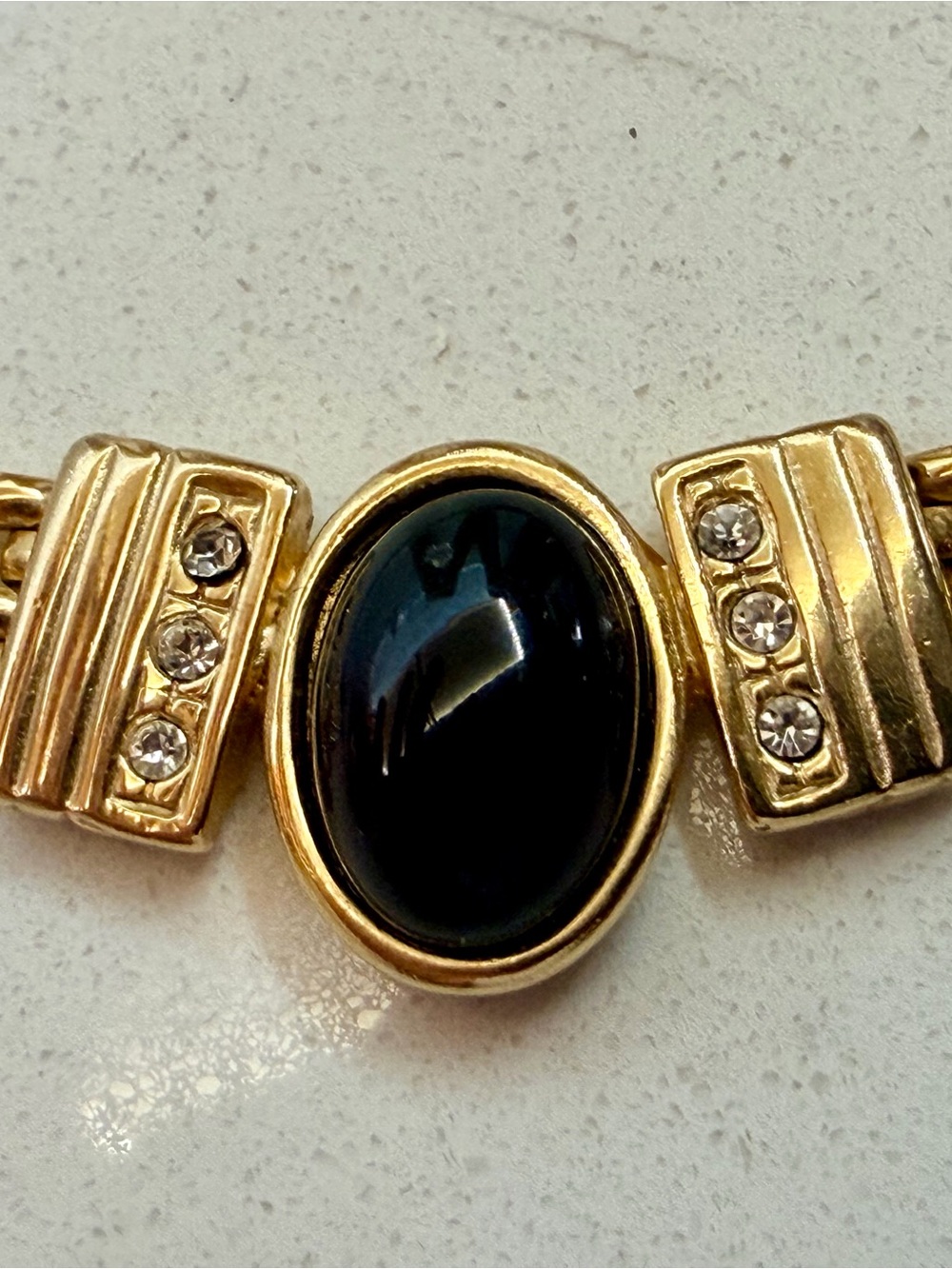 Vtg. 80’s Panther Link Choker Necklace Gold Tone Black Cabachon Rhinestone 18” - Picture 1 of 10